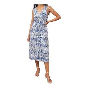 RAILS Women's S Constantine Dress Blue White Midi Coastal Organic Cotton Tencel